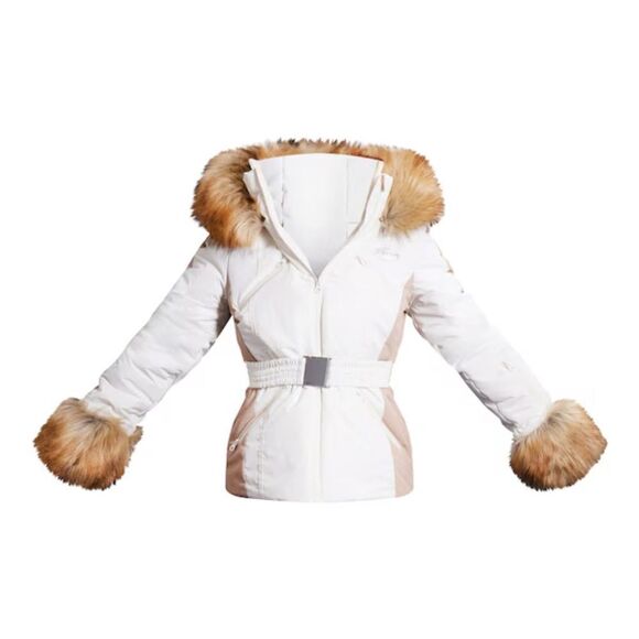 NWT PRETTYLITTLETHING SKI Cream Faux Fur Trim Belted Puffer Coat - Picture 4 of 8